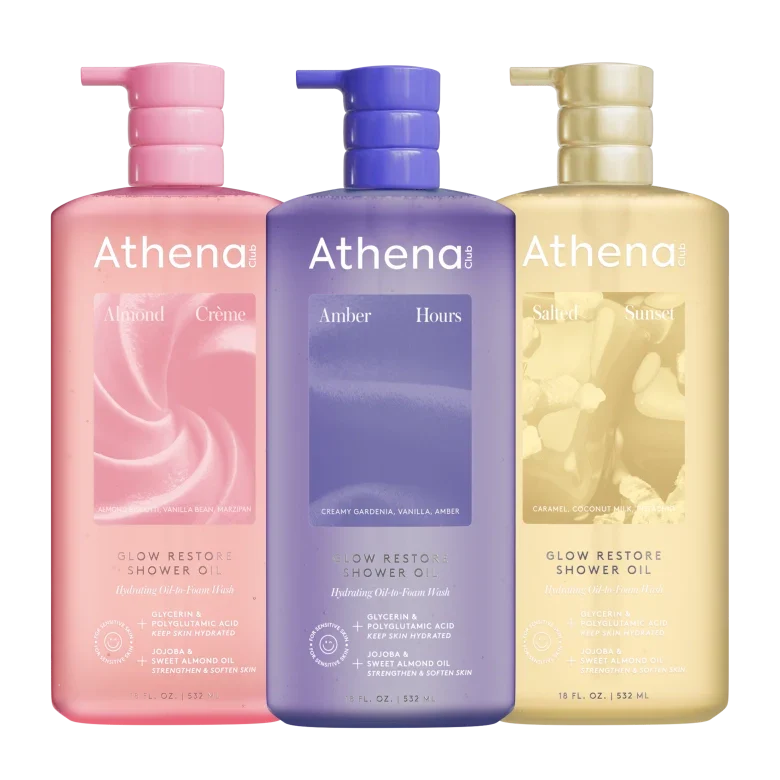 Glow Restore Shower Oil Trio B6 Almond Creme, Amber Hours, Salted Sunset
